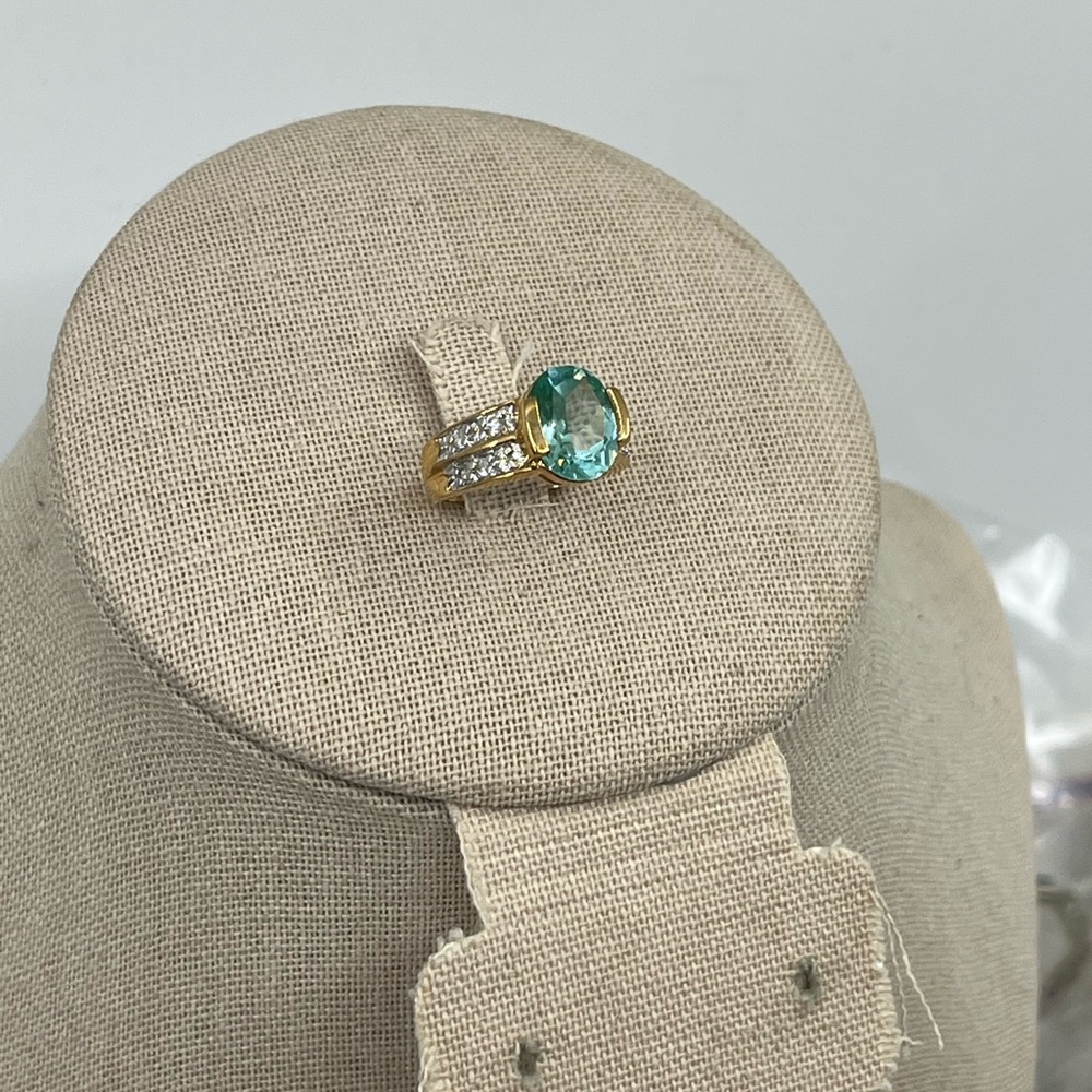 Vintage 925 Gold Over Sterling Silver Green Gemstone Ring, Size 4.75 - Picture 6 of 17